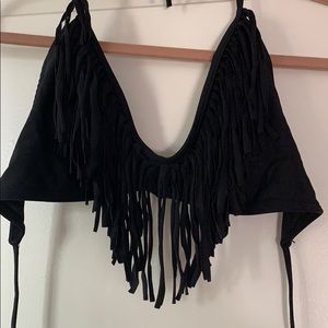 Size XL fringe bikini top black